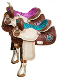 13" Double T Youth/ Pony Saddle with Hair On Zebra Print Seat and Horse Shoe and Star Accents.