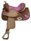 13" Double T  Barrel style saddle with alligator print seat and accents.
