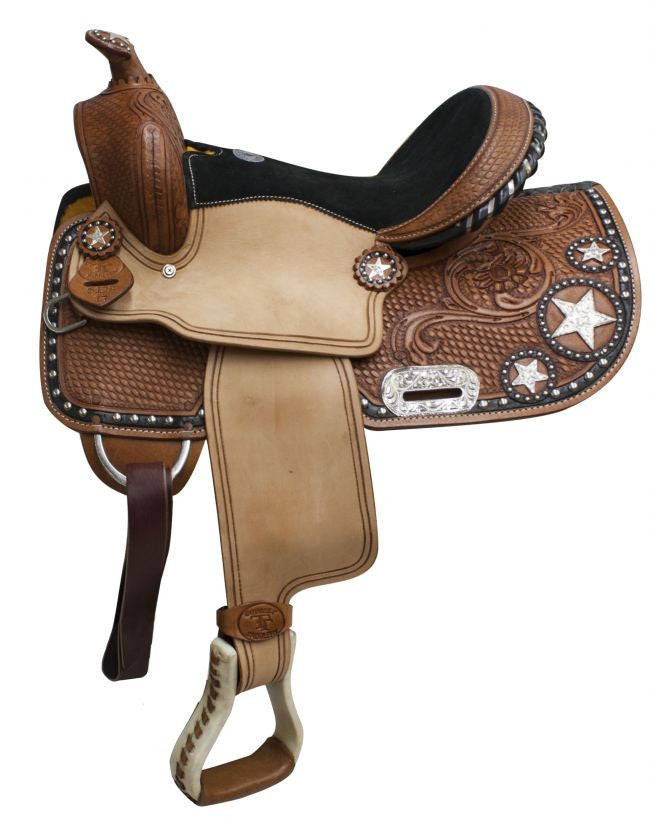 13" Double T Barrel style saddle with star skirt.