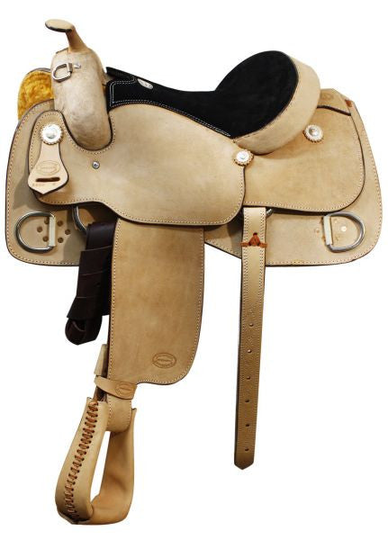 16", 17" Showman™ full rough out leather training saddle with suede leather seat.