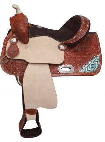 13" Double T  Youth saddle with beaded inlay.