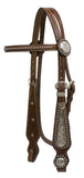Showman™ Leather double stitched silver beaded browband headstall.