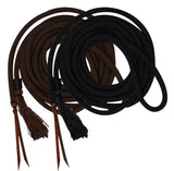 23' round nylon braided mecate reins with leather ends.