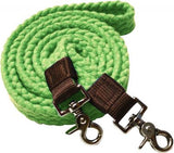 7.5 ft long white cotton roping reins with scissor snap ends.