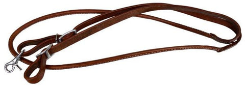 Showman™ one piece leather rolled middle roping rein with buckles.