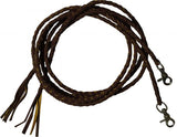 Leather braided split reins with scissor snap ends. 6.5 ft long.