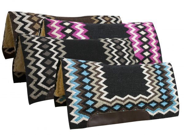 Showman® 34" x 36" Contoured cutter style wool top saddle pad with diamond pattern.