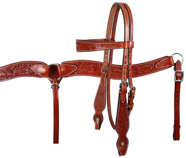 Western Brown Leather Tack set of Headstall & Breast collar