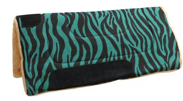 30" X 30" Teal & Black zebra print canvas top saddle pad with fleece bottom. 8 pads per case.