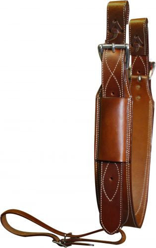 Showman ® Premium leather heavy duty 3" wide leather back cinch with roller buckles.