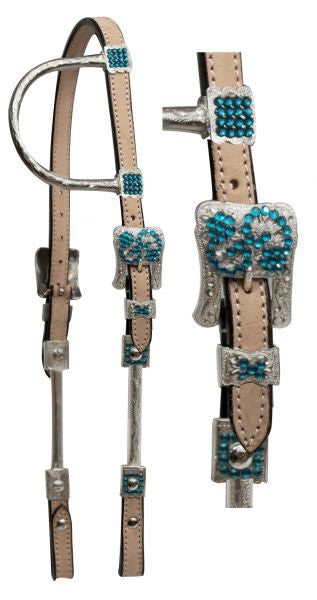 Showman ® Single ear show headstall with silver ear and cheeks.