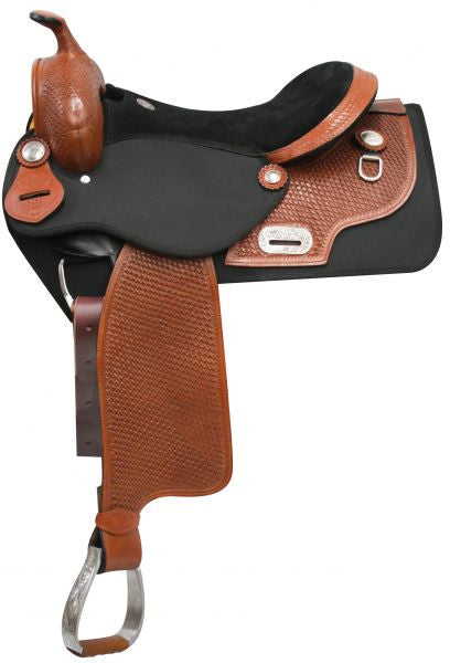 16" Double T Cordura Saddle with Basket Tooled Leather Accents. *Full QH Bars*