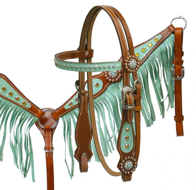 Showman ® Pony size glitter star fringe headstall and breast collar set.
