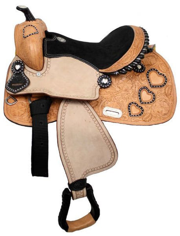 13" Double T youth saddle with heart shaped inlay.