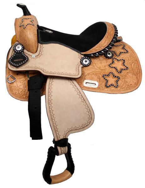 13" Double T youth saddle with star shaped inlay.
