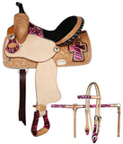 13" Double T youth/pony size barrel saddle with half colored zebra print seat.