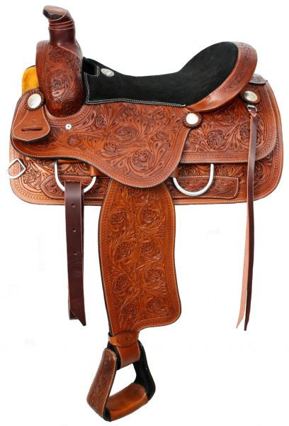 16" Double T Roper style saddle with suede leather seat.