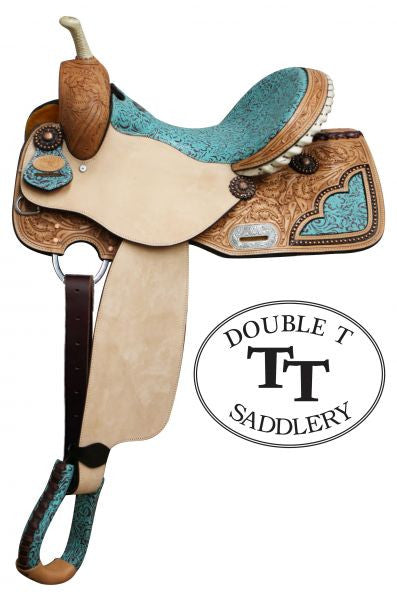 14", 15", 16" Double T Barrel Style Saddle with Filigree Print Seat. * Full QH*