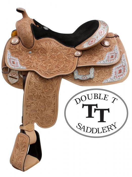 16" Double T Show saddle with silver and copper plates.