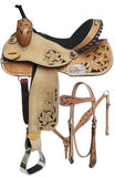 14", 15", 16" Double T Barrel Style Saddle Set with Floral Tooling and Conchos.