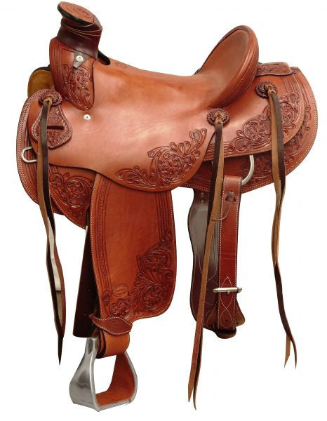 15", 16"  Showman ® Argentina cow leather hard seat roper saddle.