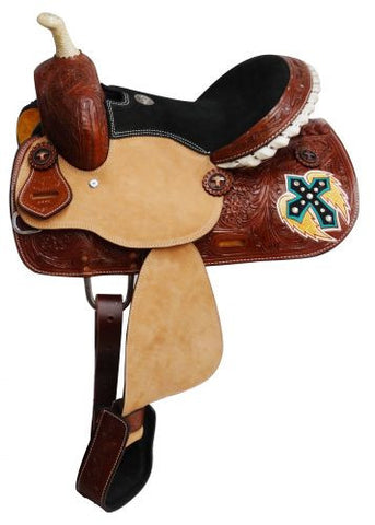 13" Double T youth/pony saddle painted winged cross.