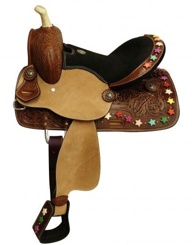 13" Double T youth/pony saddle with star beads.