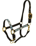 Full Size adjustable nylon halter with brass hardware and embroidred diamond design
