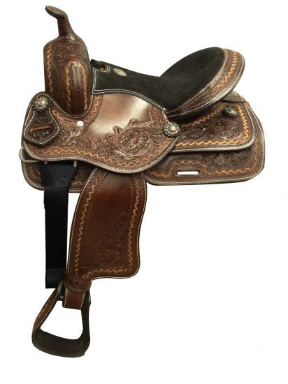 13" Double T  Youth/Pony saddle with floral tooling.