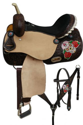 14", 15", 16"  Double T  barrel style saddle set with sugar skull design.