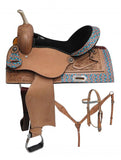 Circle S 14, 15", 16" Barrel style saddle set with Navajo diamond print.