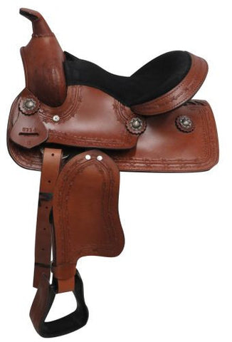 12" Economy Pony/Youth saddle with barbed wire design.
