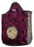 Showman® Heavy denier Zebra print nylon hay bag with mesh sides.