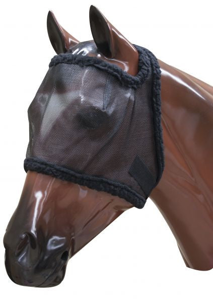 Mesh nylon fly mask with fleece lined edges and velcro adjustment on crown