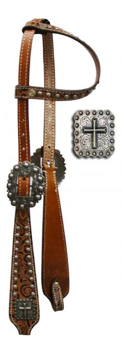 Showman ® One Ear Headstall with Brown Filigree Print.