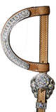 Showman™ Double stitched leather double ear headstall with silver engraved crystal rhinestone accents.