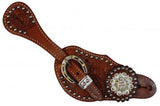 Showman® Ladies spur strap with acorn tooling accented with clear crystal rhinestones.