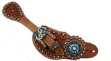 Showman™ Ladies Tooled Leather Spur Straps with Vintage Style Buckle and Crystal Rhinestone Conchos.