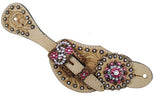 Showman™  Ladies Tooled Leather Spur Straps with Vintage Style Buckle and Crystal Rhinestone Conchos