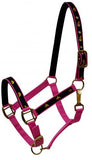 Horse size neoprene lined horse size nylon halter with "pleasure horse" overlay.