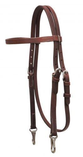 Showman ® Oiled harness leather headstall with stainless steel snaps.