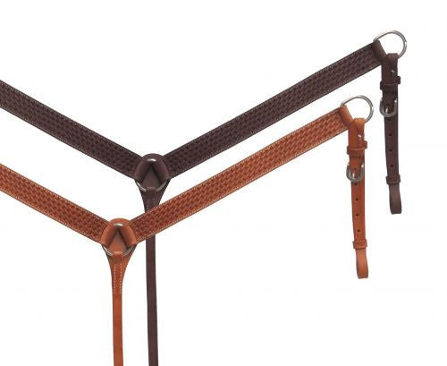 Showman ® Argentina cow leather breast collar with basket tooled design.