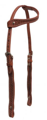 Showman ® Argentina cow leather single ear headstall with basket weave tooling.
