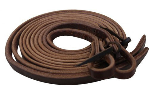 5/8" x 8' oiled harness leather reins with weighted ends. Made in the USA.