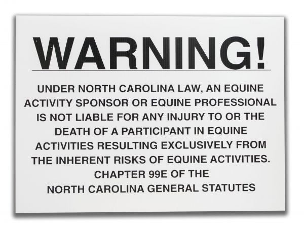 18" x 24" North Carolina equine liability sign