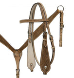 15", 16" Double T Barrel saddle set with basket weave tooling.