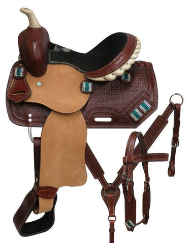 10" Double T  Youth saddle set with crystal rhinestone conchos.