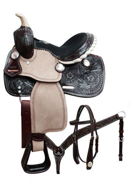 10" Double T pony saddle set with engraved silver conchos. This