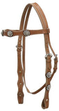 Leather double stitched headstall with clear rhinestone conchos.