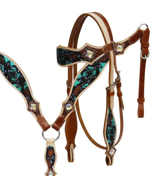 Showman ® Hand painted headstall and breast collar set.